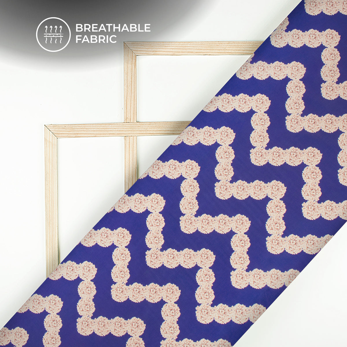 Traiangle Waves Flowers Pattern Digital Print Muslin Fabric