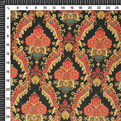 Golden And Chilli Red Paisley Digital Print Crepe Silk fabric