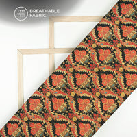 Golden And Chilli Red Paisley Digital Print Crepe Silk fabric