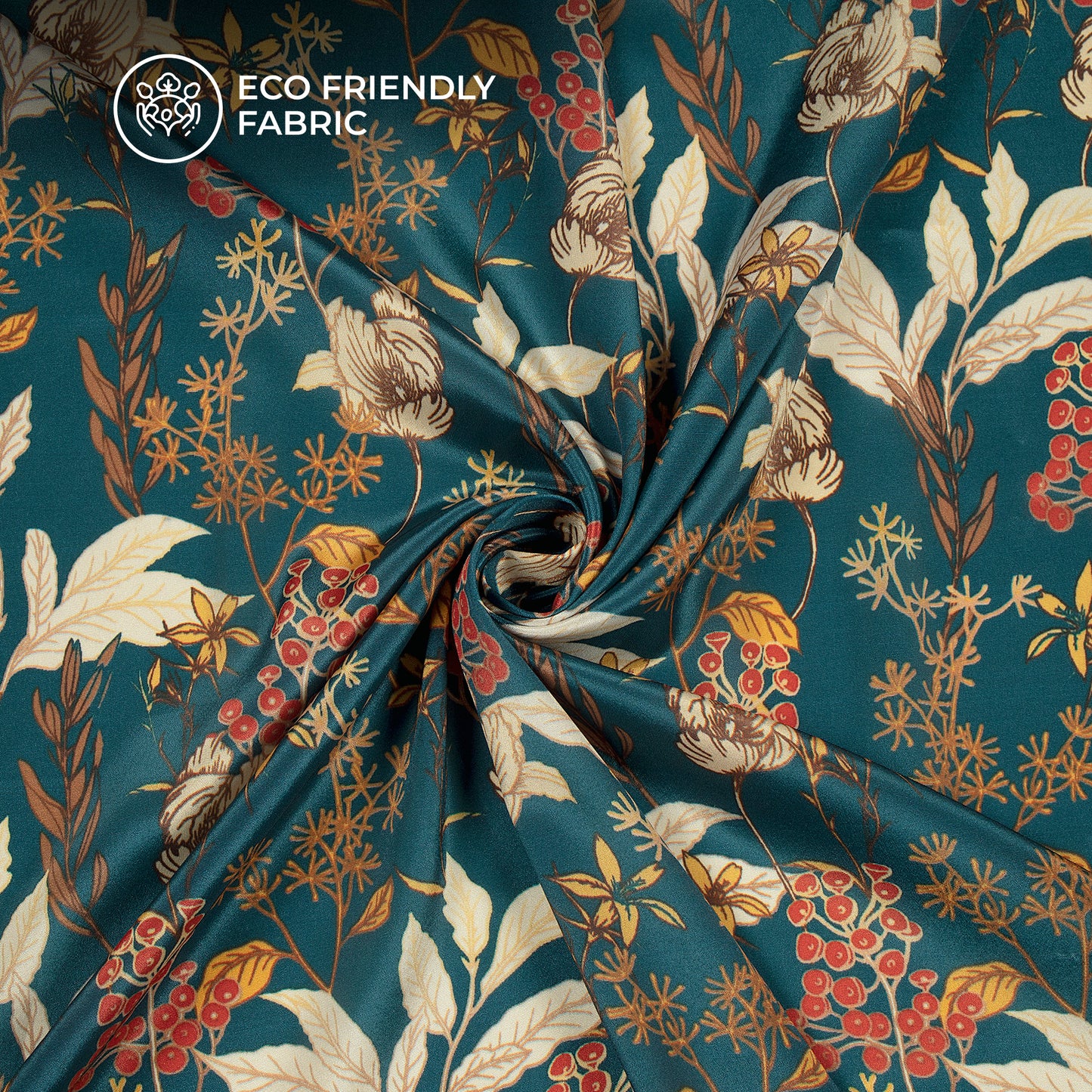 Beautiful Cream Lives on Peacock Background Digital Print Crepe Silk Fabric