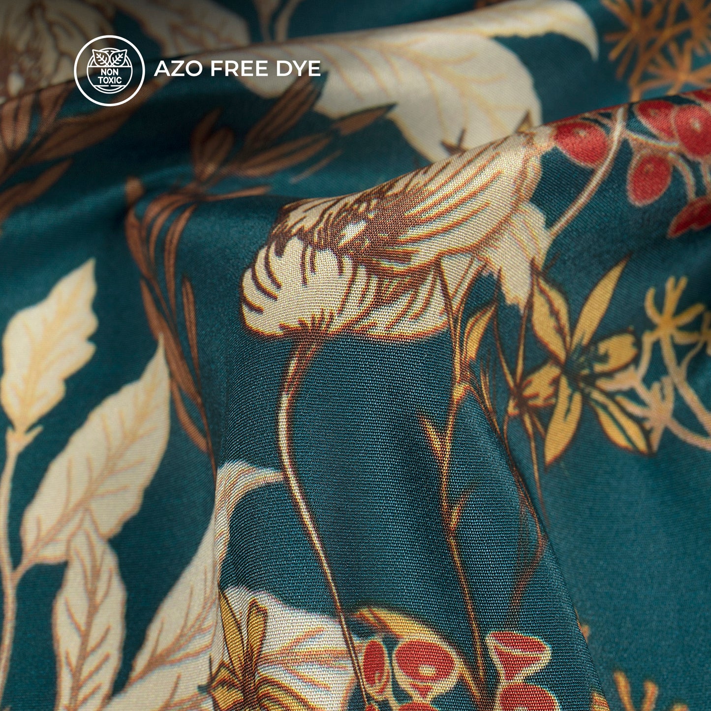 Beautiful Cream Lives on Peacock Background Digital Print Crepe Silk Fabric