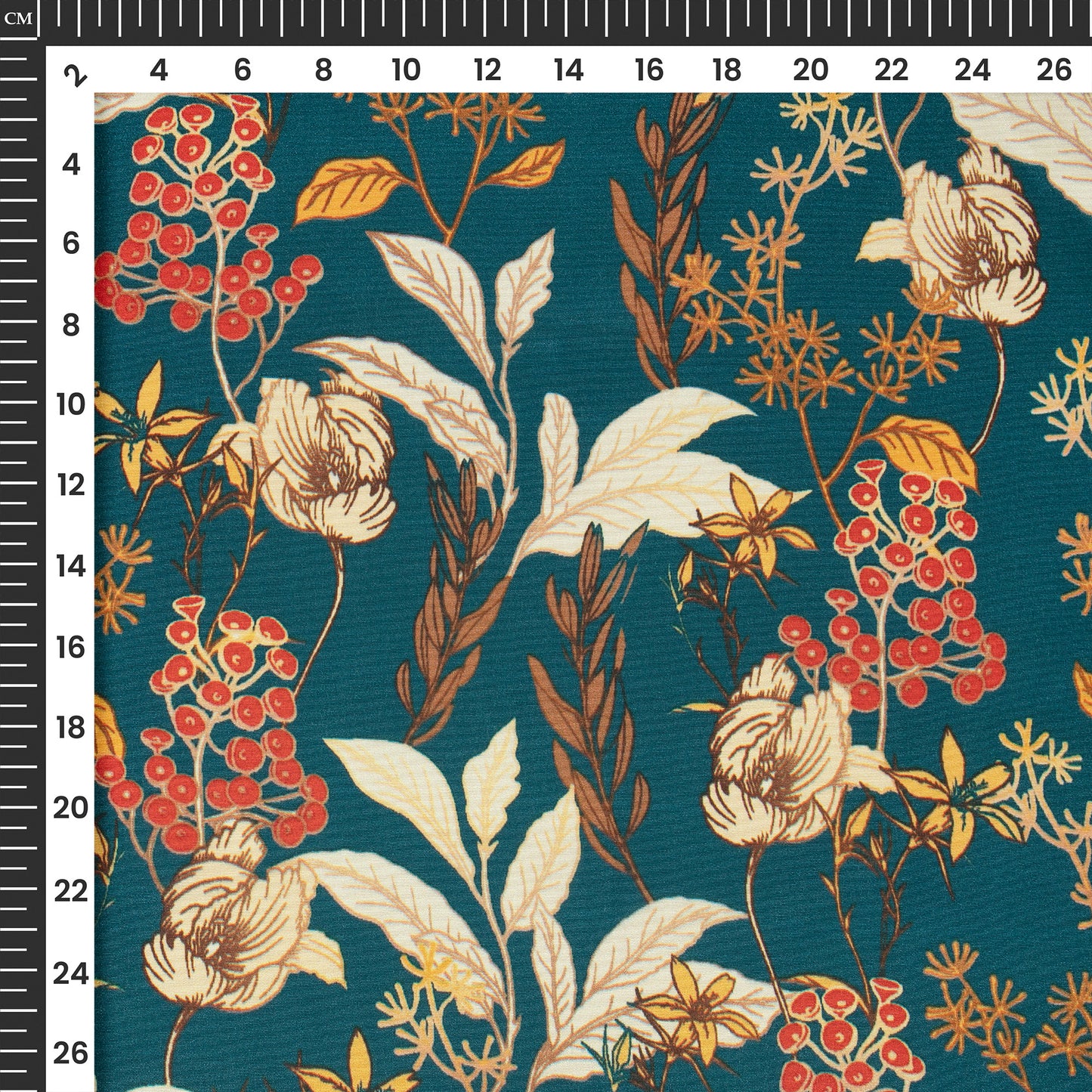 Beautiful Cream Lives on Peacock Background Digital Print Crepe Silk Fabric