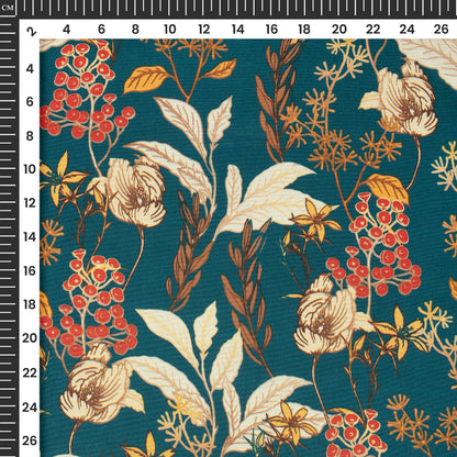Beautiful Cream Lives on Peacock Background Digital Print Crepe Silk Fabric