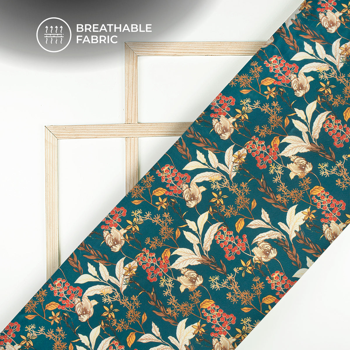 Beautiful Cream Lives on Peacock Background Digital Print Crepe Silk Fabric