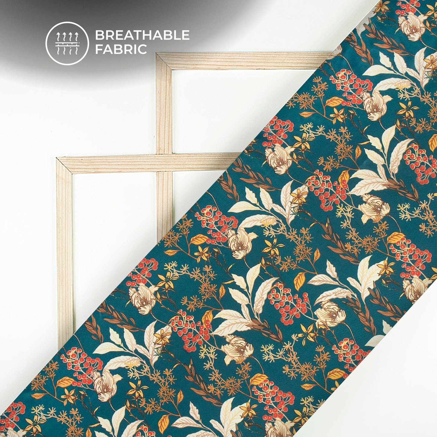 Beautiful Cream Lives on Peacock Background Digital Print Crepe Silk Fabric