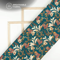 Beautiful Cream Lives on Peacock Background Digital Print Crepe Silk Fabric