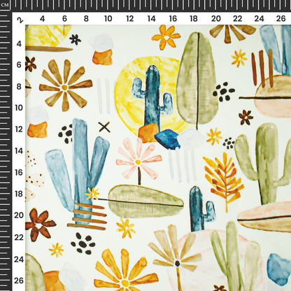 Multi Color Botanical Abstract Digital Print Imported Satin Fabric