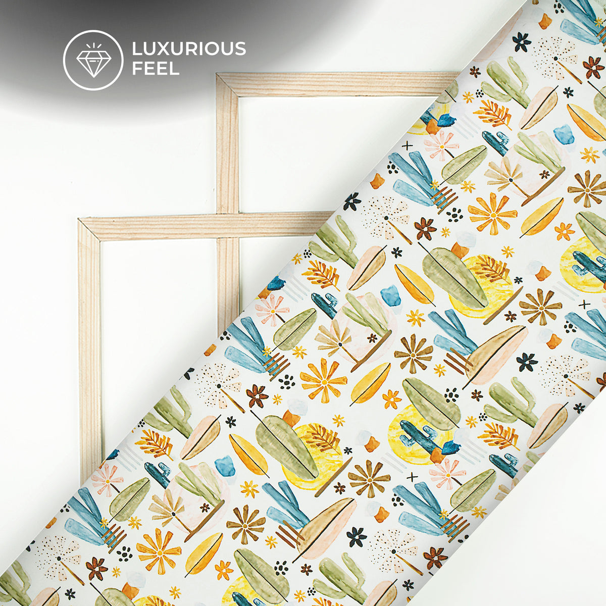 Multi Color Botanical Abstract Digital Print Imported Satin Fabric