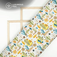 Multi Color Botanical Abstract Digital Print Imported Satin Fabric