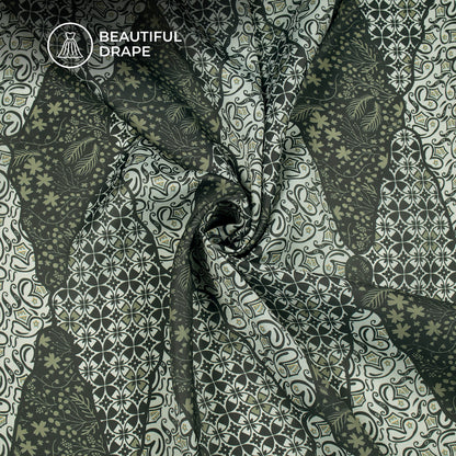 Mehendi And Black Abstract Paisley Digital Print Imported Satin Fabric