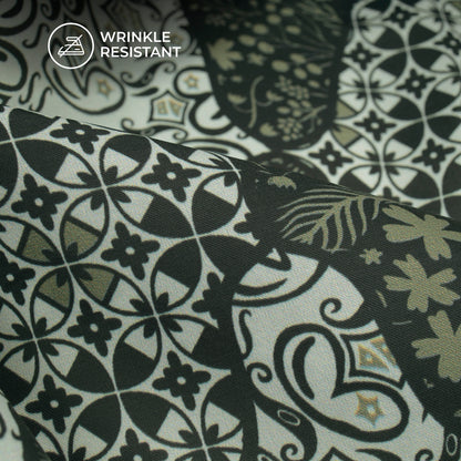 Mehendi And Black Abstract Paisley Digital Print Imported Satin Fabric