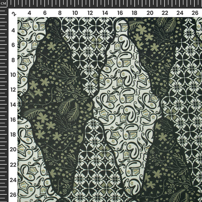 Mehendi And Black Abstract Paisley Digital Print Imported Satin Fabric