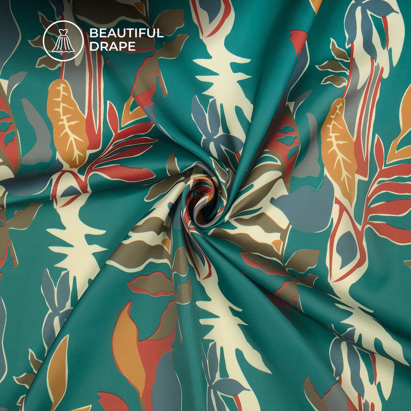 Vibrant Abstract Floral Digital Print Imported Satin Fabric