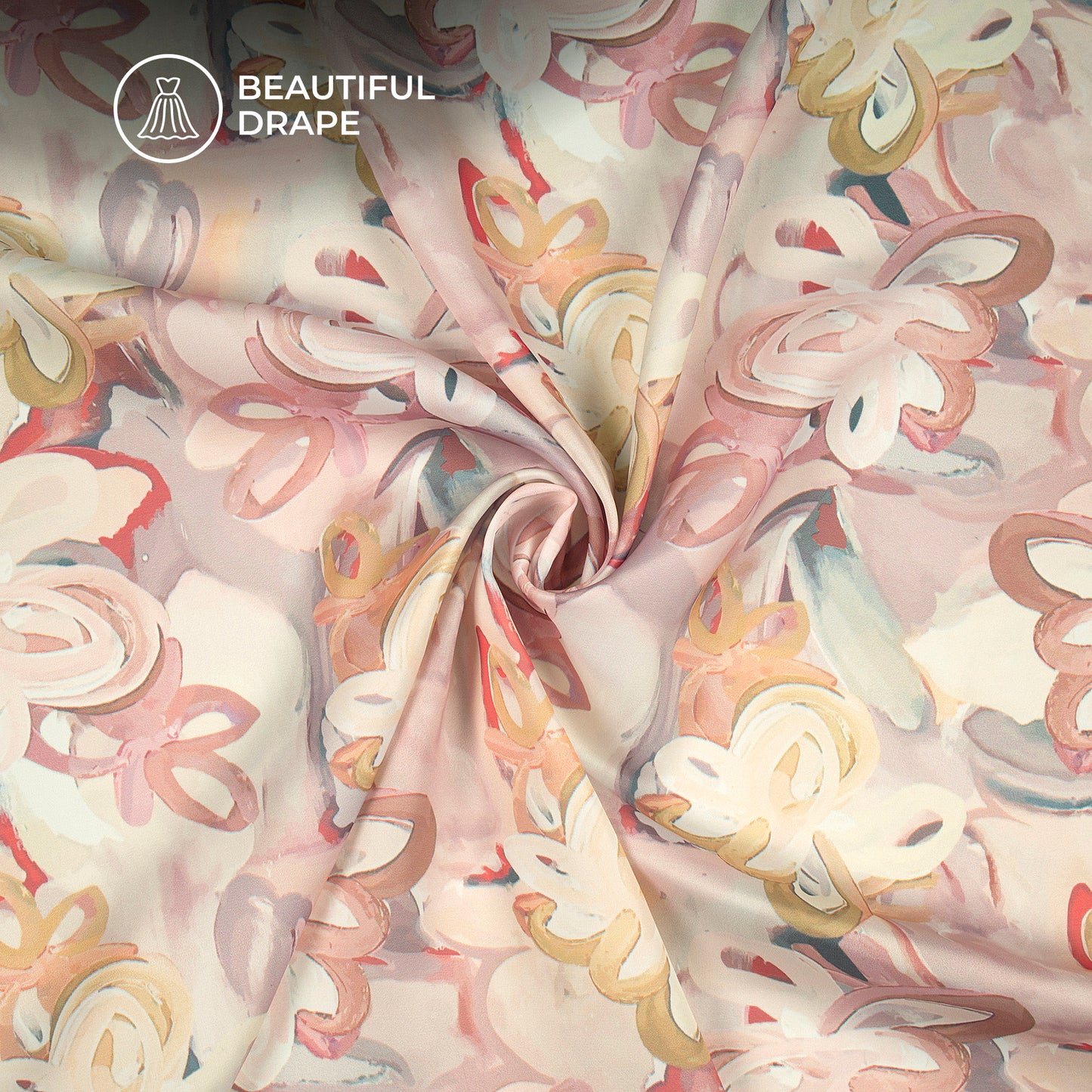 Babby Pink Abstract Floral Digital Print Imported Satin Fabric