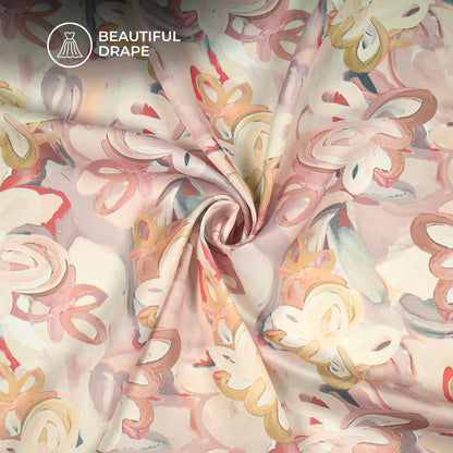 Babby Pink Abstract Floral Digital Print Imported Satin Fabric