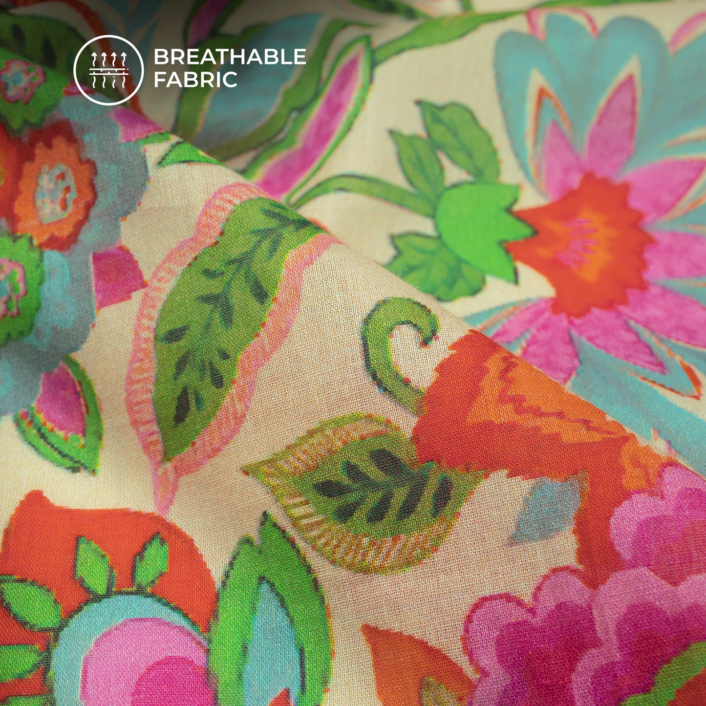 Beautiful Seamless Floral Digital Print Cotton Mulmul Fabric