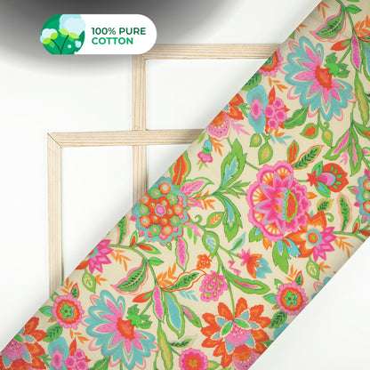 Beautiful Seamless Floral Digital Print Cotton Mulmul Fabric