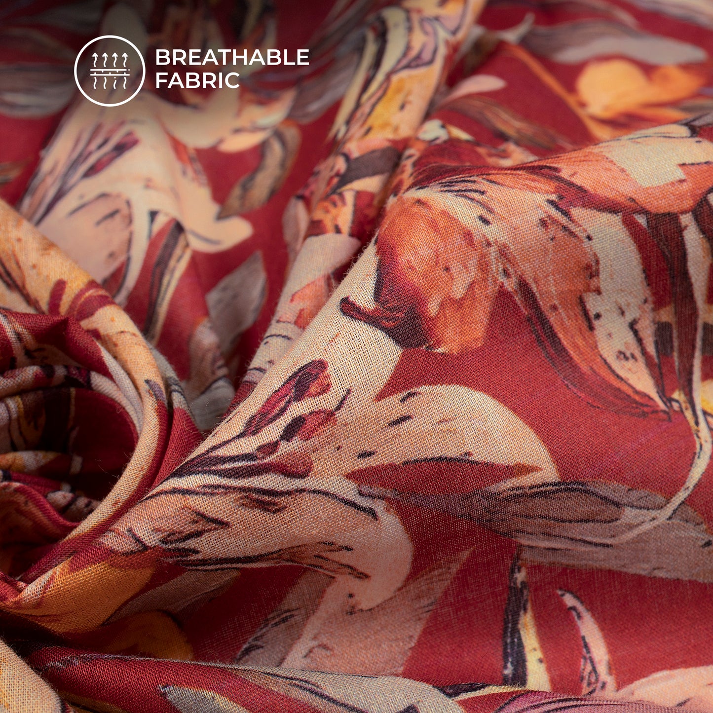 Abstract Floral Digital Print Cotton Mulmul Fabric