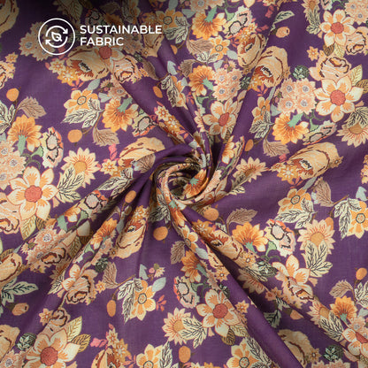 Wine Purple Classic Floral Design Digital Print Cotton Mulmul Fabric