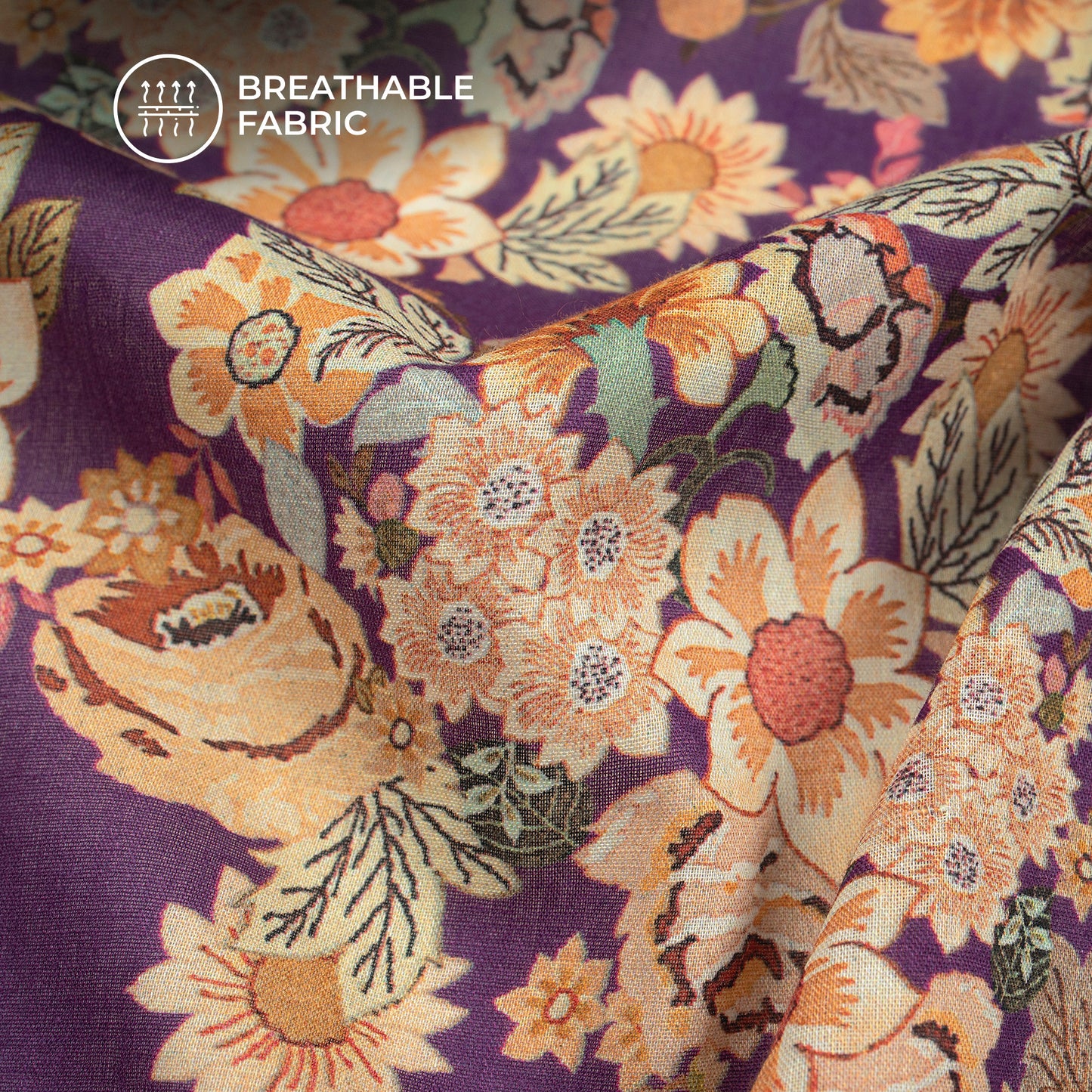 Wine Purple Classic Floral Design Digital Print Cotton Mulmul Fabric