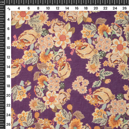 Wine Purple Classic Floral Design Digital Print Cotton Mulmul Fabric