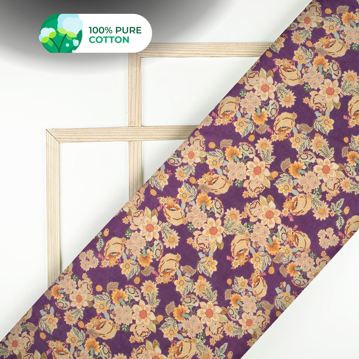 Wine Purple Classic Floral Design Digital Print Cotton Mulmul Fabric