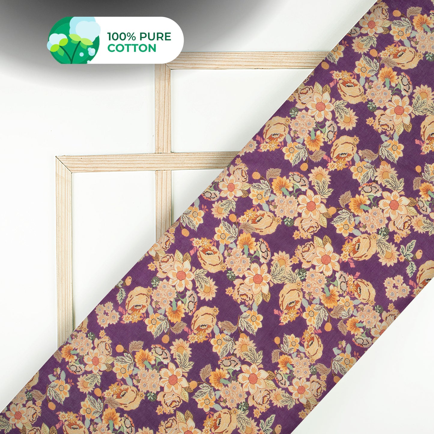 Wine Purple Classic Floral Design Digital Print Cotton Mulmul Fabric