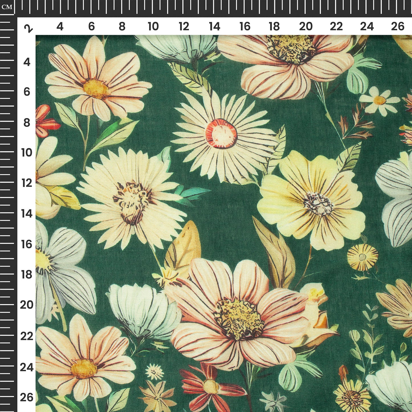 Thousand Flowers On Dark Green Digital Print Cotton Mulmul Fabric