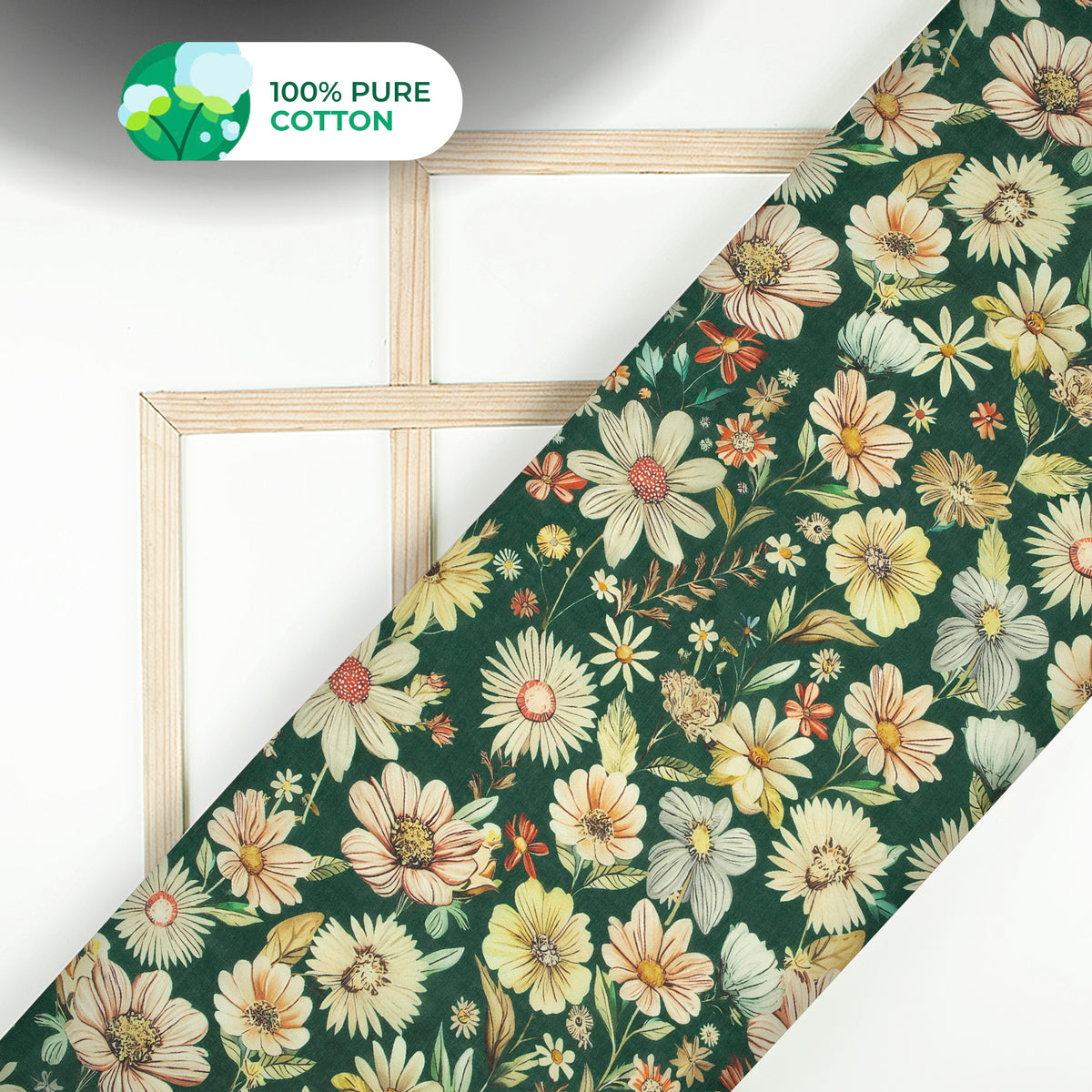 Thousand Flowers On Dark Green Digital Print Cotton Mulmul Fabric