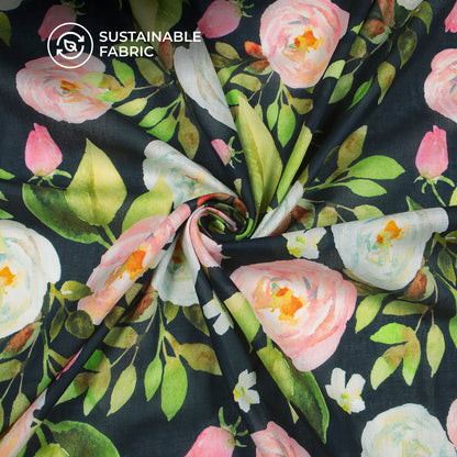 Beautiful Rose Design Digital Print Cotton Mulmul Fabric