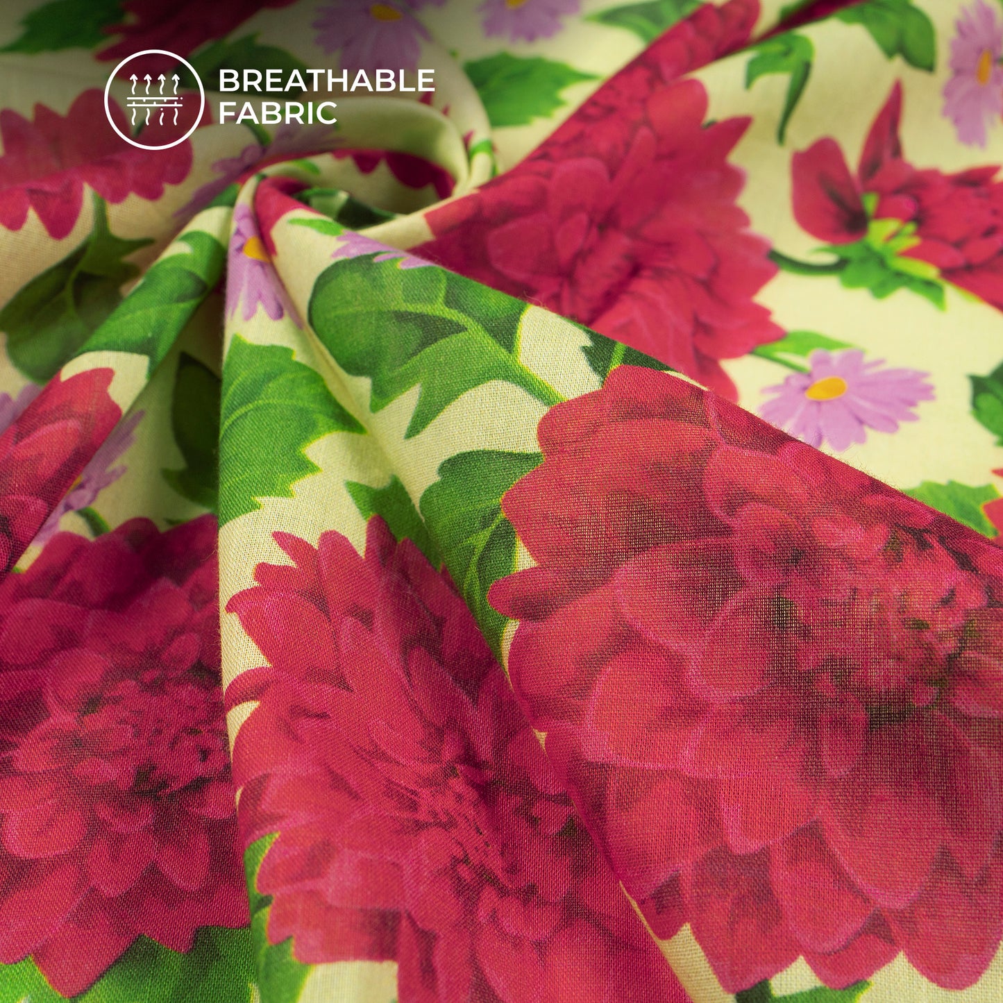 Thousand Lotus Floral Digital Print Cotton Mulmul Fabric