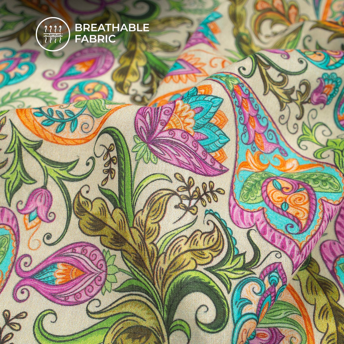 Paisley Floral Digital Print Cotton Mulmul Fabric