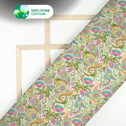 Paisley Floral Digital Print Cotton Mulmul Fabric