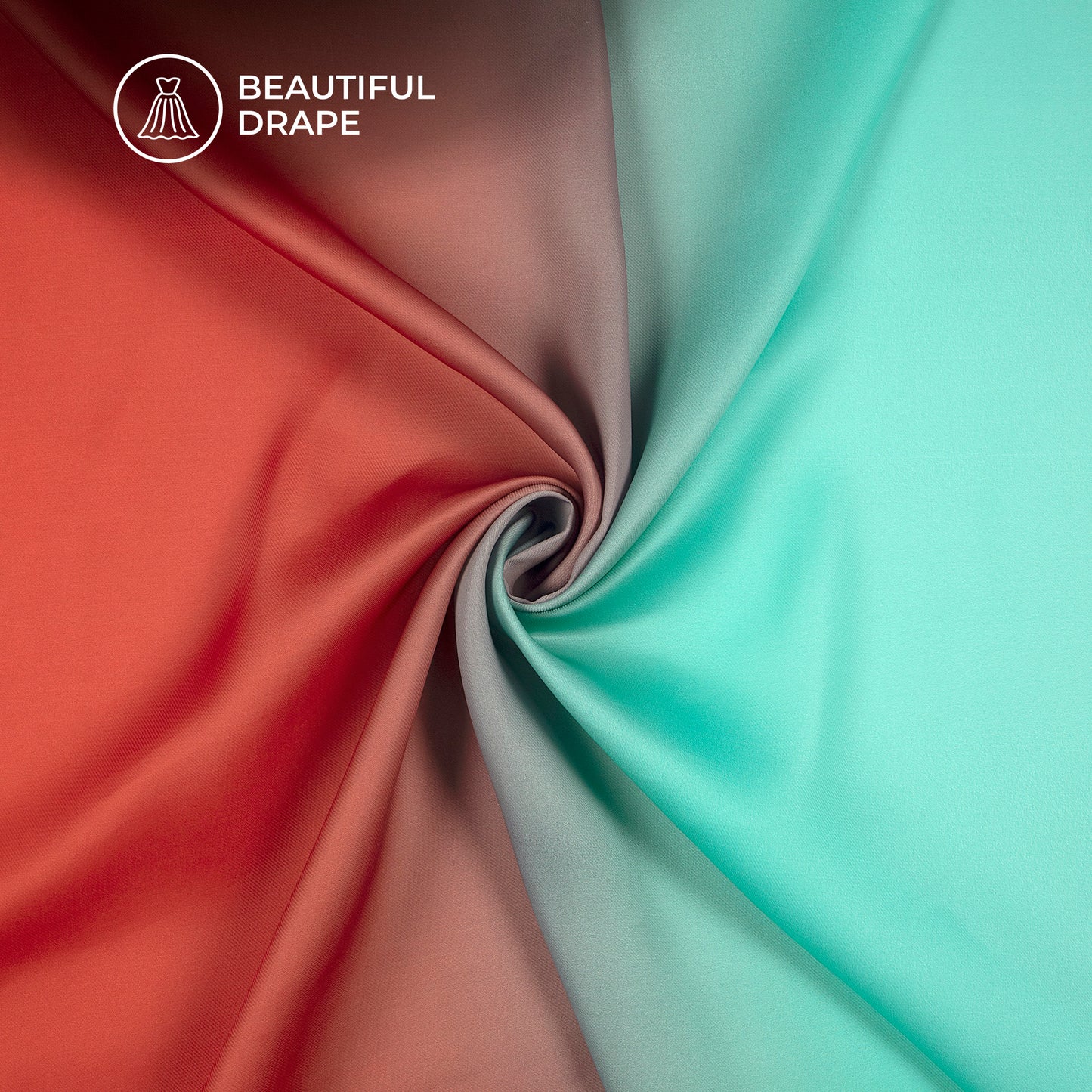 Red And Turquise Blue Digital Print Imported Satin Fabric