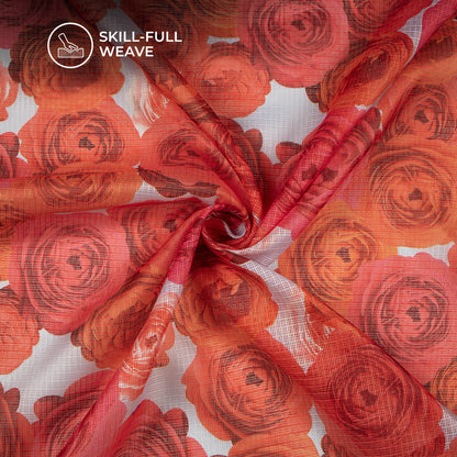 Newly Beautiful Rose Design Digital Print Kota Doria Fabric