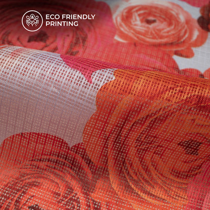 Newly Beautiful Rose Design Digital Print Kota Doria Fabric