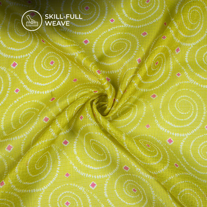 Olive Yellow Bandhani Pattern Digital Print Kota Doria Fabric