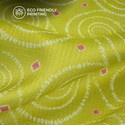 Olive Yellow Bandhani Pattern Digital Print Kota Doria Fabric