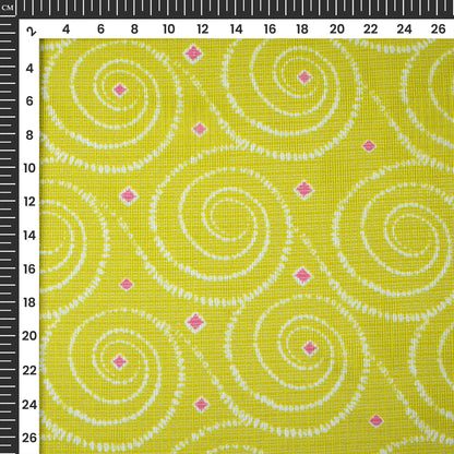 Olive Yellow Bandhani Pattern Digital Print Kota Doria Fabric