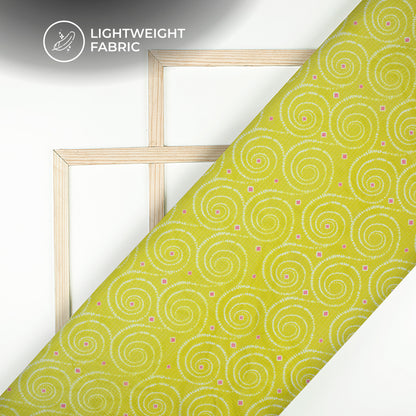 Olive Yellow Bandhani Pattern Digital Print Kota Doria Fabric
