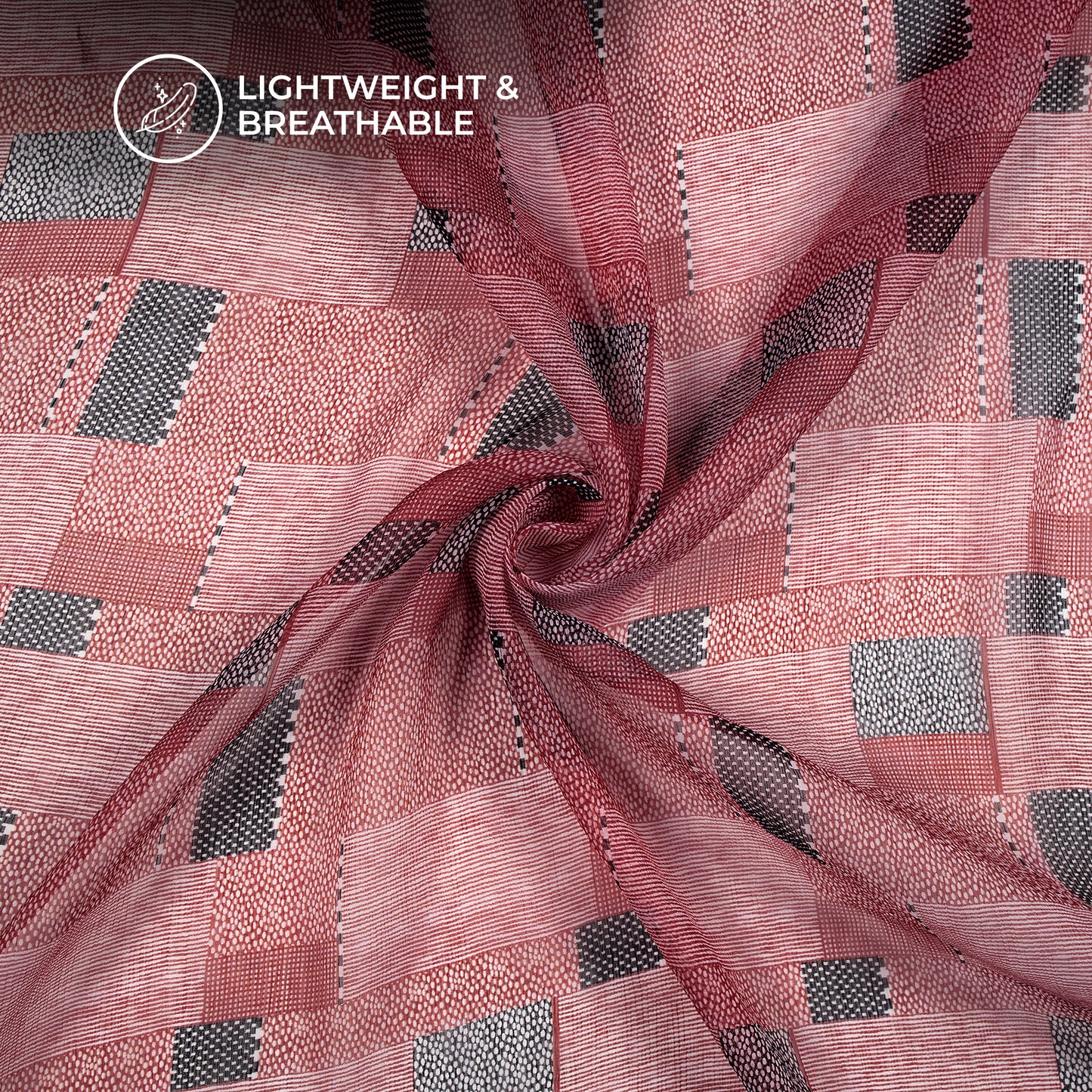 Red And Black Rectangle Geometric Digital Print Bemberg Chiffon Fabric