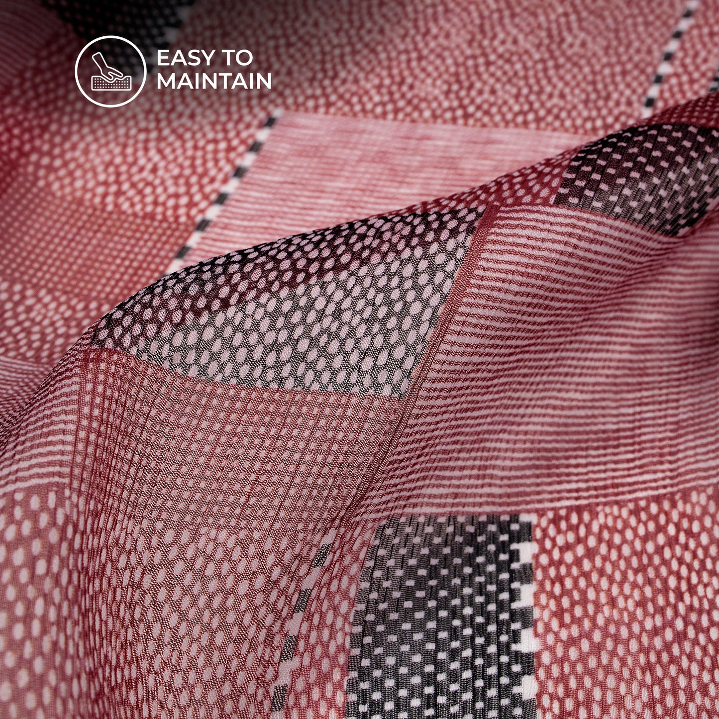 Red And Black Rectangle Geometric Digital Print Bemberg Chiffon Fabric