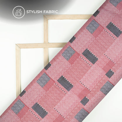 Red And Black Rectangle Geometric Digital Print Bemberg Chiffon Fabric