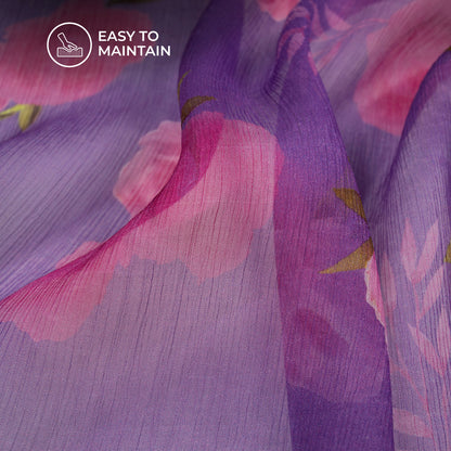 Rose On Purple Floral Digital Print Bemberg Chiffon Fabric