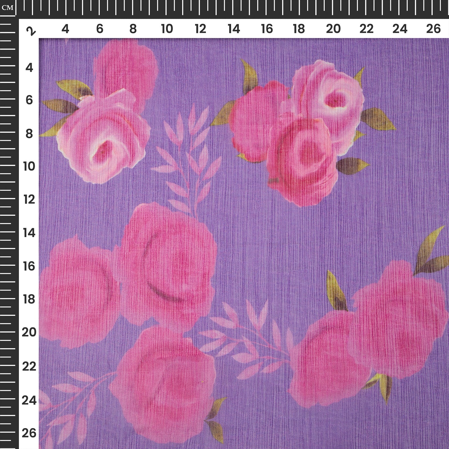Rose On Purple Floral Digital Print Bemberg Chiffon Fabric