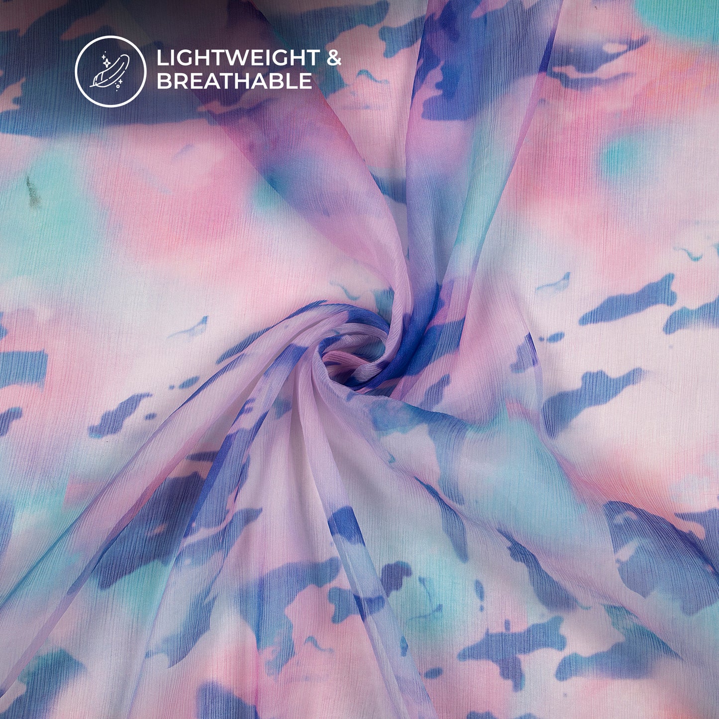 Blue And Pink Tie And Dye Digital Print Bemberg Chiffon Fabric