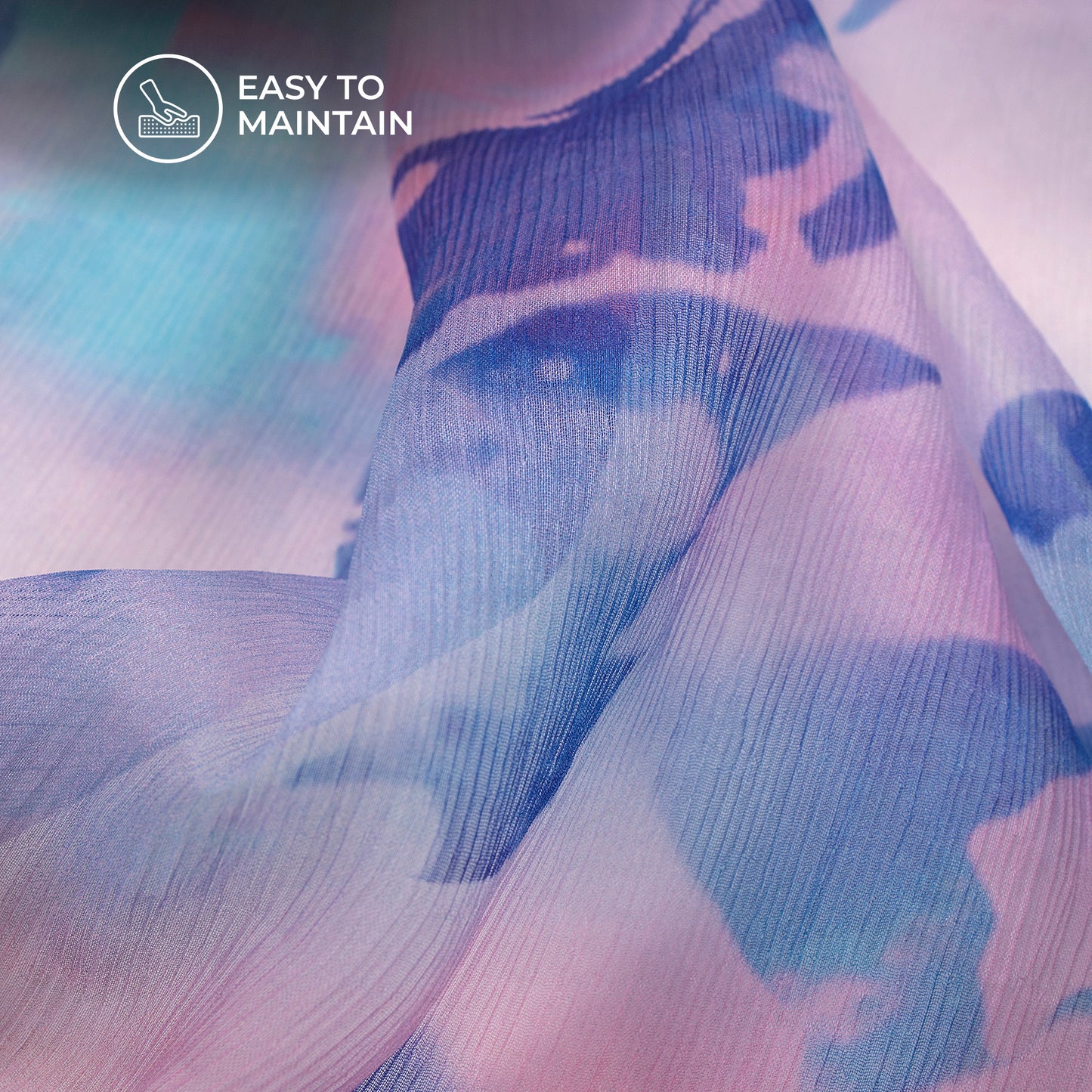 Blue And Pink Tie And Dye Digital Print Bemberg Chiffon Fabric