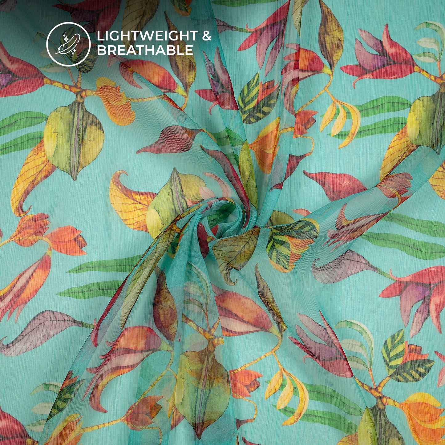 Vintage Floral Leaf  Digital Print Bemberg Chiffon Fabric