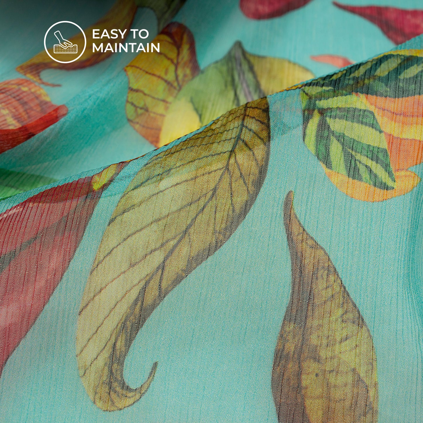 Vintage Floral Leaf  Digital Print Bemberg Chiffon Fabric