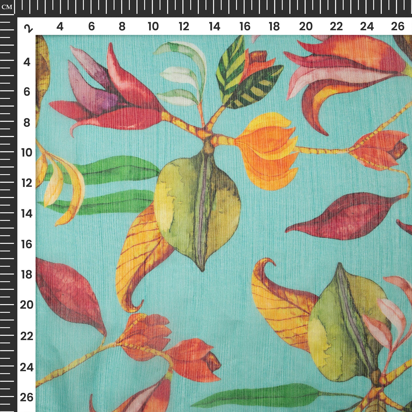 Vintage Floral Leaf  Digital Print Bemberg Chiffon Fabric